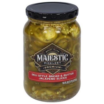 Mt. Olive Majestic Picklery Pickles, Deli Style, Bread & Butter, Jalapeno Slices, Premium