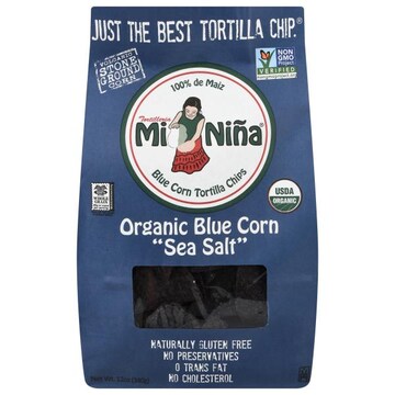 Mi Nina Tortilla Chips, Organic, Blue Corn, Sea Salt