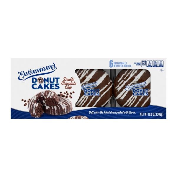 Entenmann's Double Chocolate Chip Chocolate Cake, 6 packs, 10.9 oz