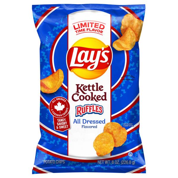 Lay's Potato Chips, All Dressed Flavored, Kettle Cooked, Ruffles