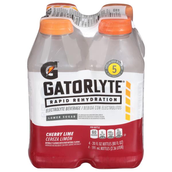 Gatorlyte Rapid Rehydration Electrolyte Beverage, Lower Sugar, Cherry ...