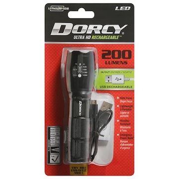 Dorcy Int Flashlight, USB Rechargeable, Ultra HD, LED, 200 Lumens