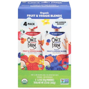 Once Upon a Farm Fruit & Veggie Blends, Organic, Strawberry Patch/Mama Blueberry, 4 Pack