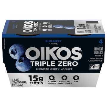 Oikos Triple Zero Nonfat Blended Greek Blueberry Flavored Yogurt