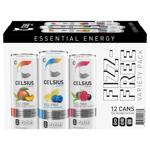 Celsius Live Fit Energy Drink, Peach Mango + Green Tea/Blue Razz