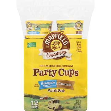 Mayfield Creamery Ice Cream, Premium, Homemade Vanilla Flavored & Chocolate, Party Cups, Variety Pack