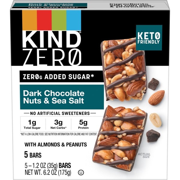 KIND Zero Sugar Added Dark Chocolate Nuts & Sea Salt Bars with