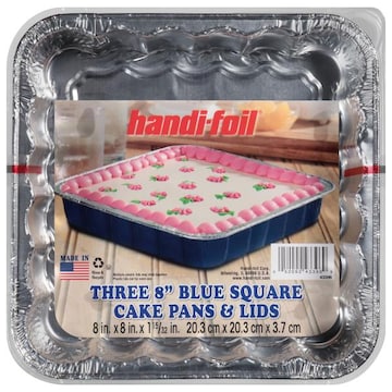 Handi-Foil Blue Square 8 Inch Cake Pans & Lids
