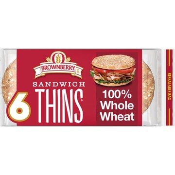 Brownberry Sandwich Thins Whole Wheat Pre-sliced Rolls, 6 count, 12 oz