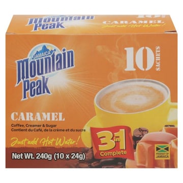 Jamaica Mountain Peak Coffee, Creamer & Sugar, Caramel, 3 in 1