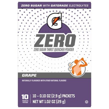 Gatorade Zero Thirst Quencher Powder, Grape, Zero Sugar, 10 Pack