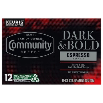 Community Coffee Dark & Bold Coffee, Darkest Roast, Espresso Roast, K-Cup Pods