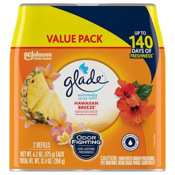 Glade Automatic Spray Refill 2CT, Hawaiian Breeze, Automatic Spray Air Freshener, 2 x 6.2 oz (12.4 oz Total)