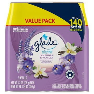 Glade Automatic Spray Refill, Air Freshener, Lavender & Vanilla, 2 Refills, 2 x 6.2 oz