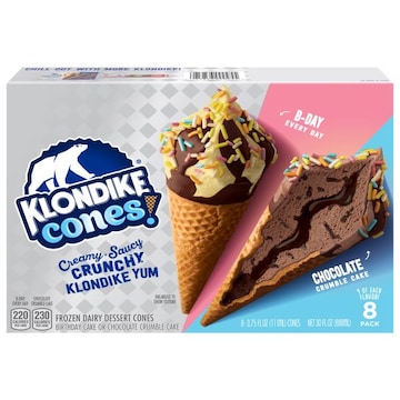 Klondike Cones! Frozen Dairy Dessert Cones, B-Day Every Day/Chocolate Crumble Cake