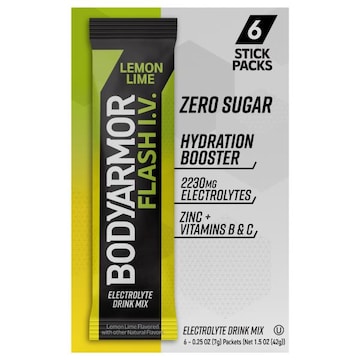 BodyArmor Flash I.V. Electrolyte Drink Mix, Lemon Lime, Zero Sugar