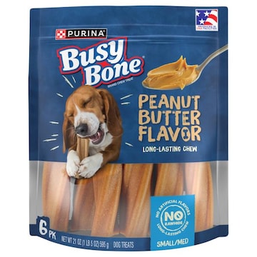 Busy Bone Dog Treats, Peanut Butter Flavor, Small/Med, 6 Pack
