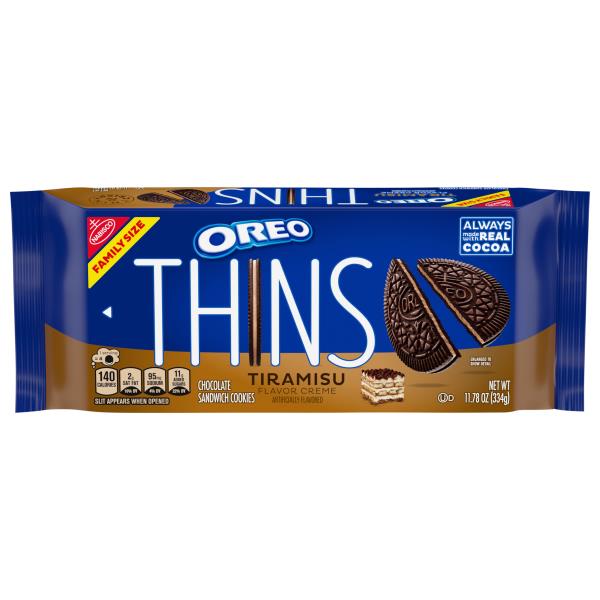 Oreo Thins Chocolate Sandwich Cookies, Tiramisu Flavor Creme, Family ...