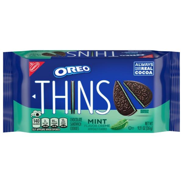 Oreo Thins Chocolate Sandwich Cookies, Mint Flavor Creme | Publix Super ...