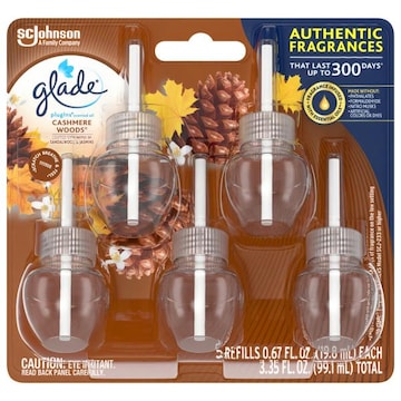 Glade PlugIns Scented Oil Refill Cashmere Woods, Essential Oil Infused Wall Plug In, 3.35 FL OZ, Pack of 5
