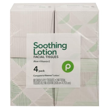 Publix Facial Tissues, Aloe + Vitamin E, Soothing Lotion, 3-Ply, 4 Pack