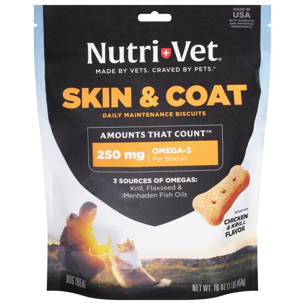 NutriVet Biscuits for Dogs, Skin & Coat, Delicious Chicken Flavor