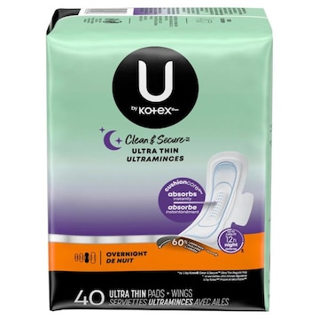 U by Kotex Clean & Secure Ultra Thin Overnight Pads + Wings