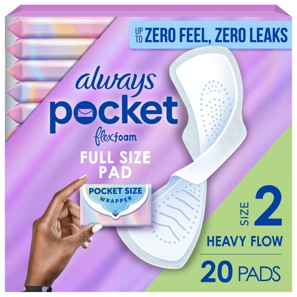 Always Pocket With Flexfoam Pads, Size 2, Heavy Flow, Wings, 20 CT