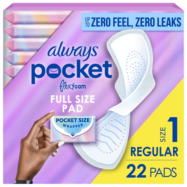 Always Pocket With FlexFoam Pads, Size 1, Regular, Wings, 22 CT