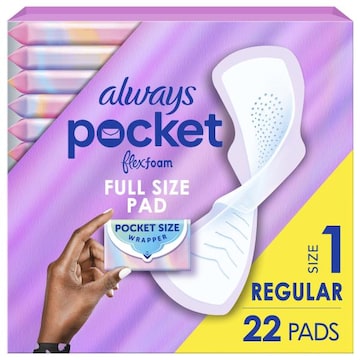 Always Pocket With FlexFoam Pads, Size 1, Regular, Wings, 22 CT