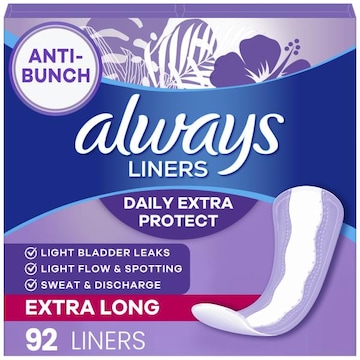Always Daily Liners Extra Protect, Extra Long Length, Unscented Panty Liners, 92 CT