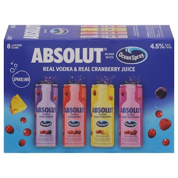Absolut Vodka, Sparkling, Cranberry, Variety Pack