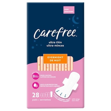 Care Free Pads, with Wings, Ultra Thin, Overnight, Unscented