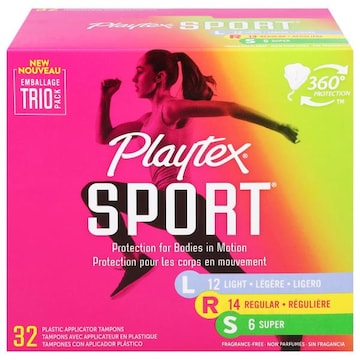 Playtex Sport Tampons, Plastic Applicator, Light/Regular/Super