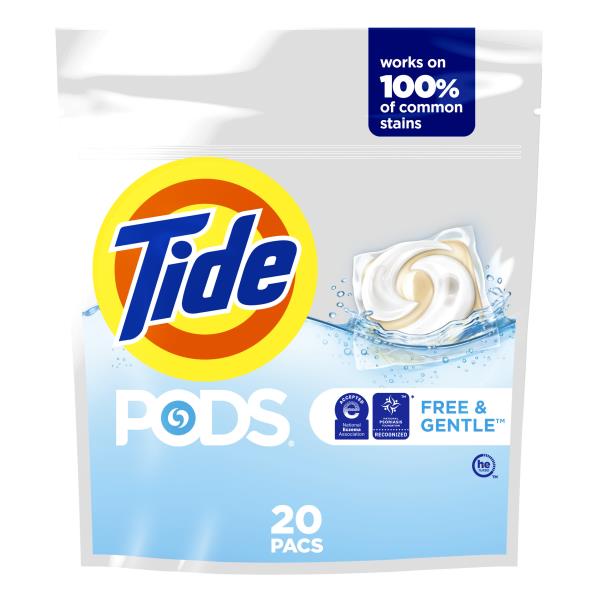 Tide PODS Free & Gentle Liquid Laundry Detergent Pacs, 20 Count