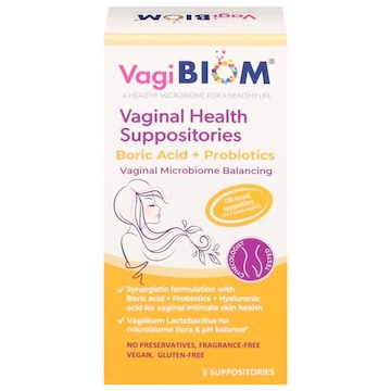 VagiBiom Vaginal Health Suppositories, Boric Acid + Probiotics