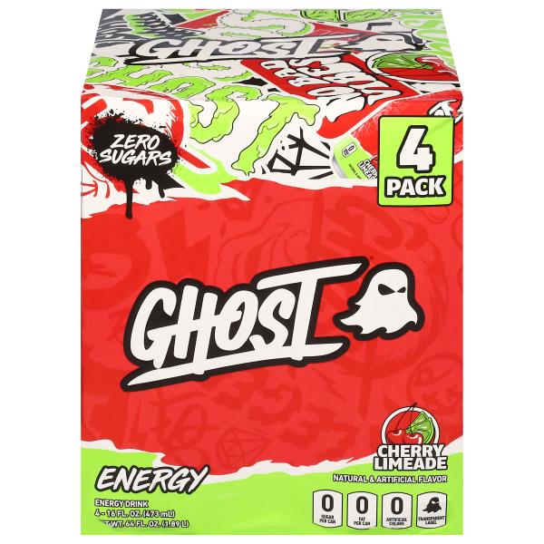 Ghost Energy Drink, Zero Sugars, Cherry Limeade, 4 Pack Publix Super