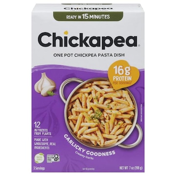 Chickapea Pasta Dish, Creamy Garlic, One Pot Chickpea