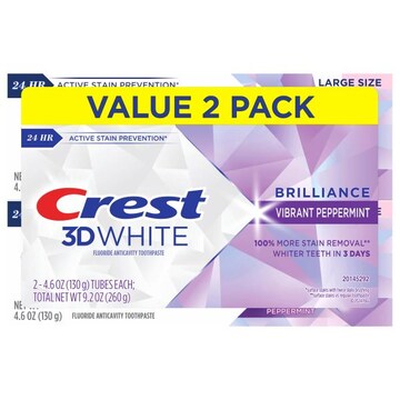 Crest Toothpaste, Anticavity, Fluoride, Vibrant Peppermint, Brilliance, Value 2 Pack
