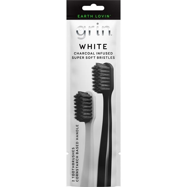Grin Toothbrushes, Charcoal Infused, White Publix Super Markets
