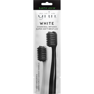 Grin Toothbrushes, Charcoal Infused, White