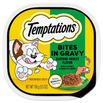 Temptations Cat Food, Seafood Medley Flavor, Bites in Gravy, Adult 1+