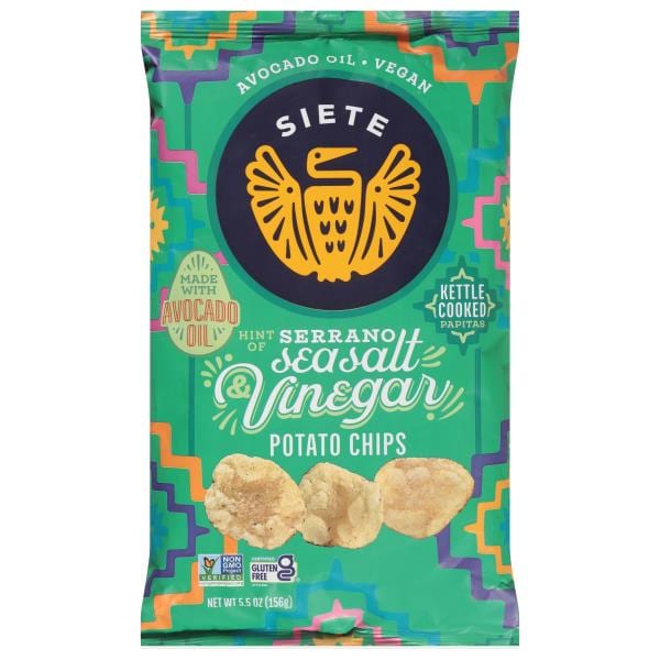 Siete Potato Chips, HInt of Serrano Sea Salt & Vinegar, Kettle