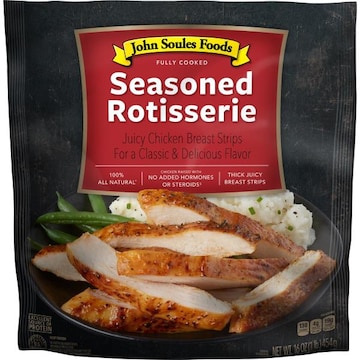 John Soules Foods Seasoned Rotisserie Chicken Strips, 16 oz, Frozen