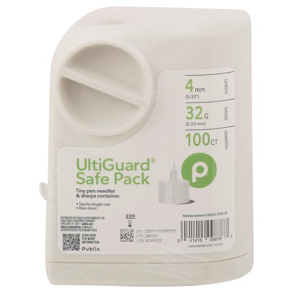 UltiGuard Safe Pack Pen Needles & Sharps Container - 100 Count 4mm 32G Insulin Needles With Disposal