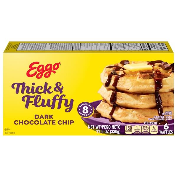 Eggo Waffles, Thick & Fluffy, Belgian Style, Dark Chocolate Chip