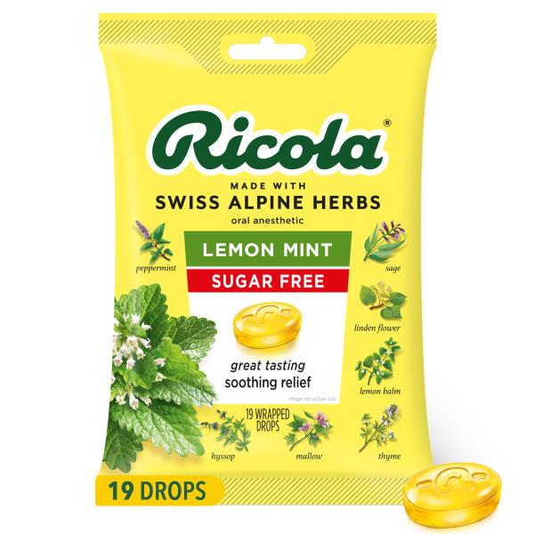 Ricola Cough Drops, Sugar Free, Lemon Mint Publix Super Markets