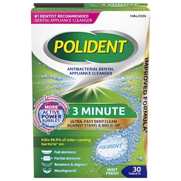Polident Polident 3 Minute Antibacterial Dental Appliance Cleanser kills 99.9% of odor-causing bacteria in just 3 minutes with a specially designed formula for