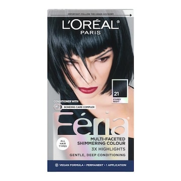L'Oreal Paris Feria Shimmering Permanent Hair Color 21 Starry Night (Bright Black)
