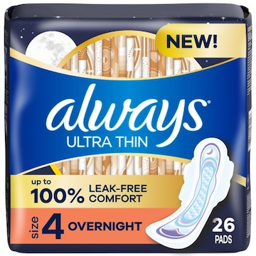 Always Pads, Ultra Thin, Overnight, Size 4